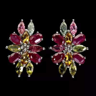 Heated Oval Ruby 5x3mm Tourmaline Gemstone 925 Sterling Silver Jewelry Earrings • $45