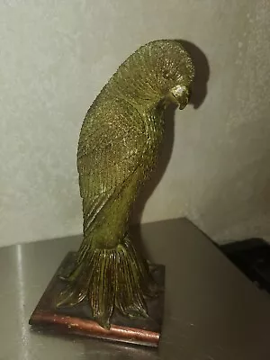 Green & Brown Toned Parrot Parakeet Tropical Bird Figurine 8.5  Tall  • $34.99