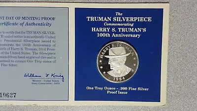 Proof 1884-1984 Harry S Truman 1 Oz .999 Fine Silver Round • $34.99