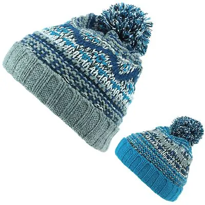 £7.45 • Buy Beanie Hat Cap Warm Winter Fairisle Childrens Soft Chunky Bobble Hawkins
