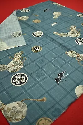 Vintage Japanese Kimono Fabric Wool Antique Boro Kusakizome Dyed 28 /KN55/70 • $3.99