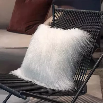 1X Genuine Mongolian Wool Fur Cushion Cover Real Fur Pelt Pillow Case White 20in • $18.99