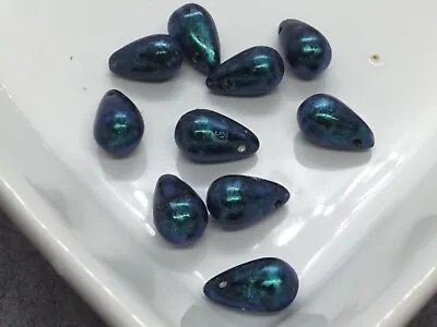 £1.50 • Buy 10 Teardrop Pressed Glass Czech Beads, Teal Blue Metallic Finish , 10mm X 6mm 