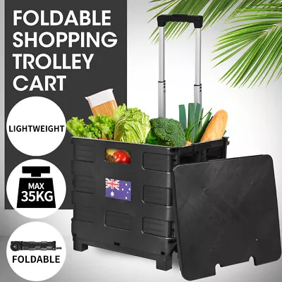 Foldable Shopping Cart Trolley Pack & Roll Folding Grocery Basket Crate Portable • $42.99