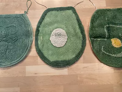 3 Vintage CHENILLE BATHROOM TOILET SEAT COVER SIMILAR FOREST GREEN EXC 50'S MCM • $75