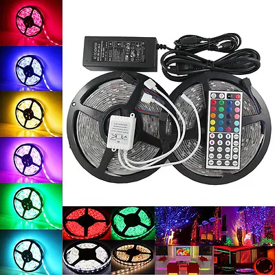 1M-30M 5050 RGB 30/60 LEDS SMD LED Stripe Light 12V 44 Key IR Controller Adapter • $152.36