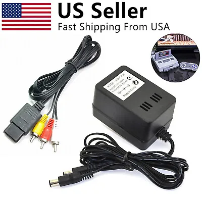 AV RCA Audio+AC Cable Power Supply Adapter Cord Set For Super Nintendo SNES Game • $6.14