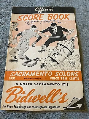 1951 Sacramento Solons Program Scorebook Pacific Coast League Baseball PCL Minor • $28.50