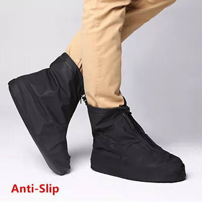 Men's Unisex Reusable Black Rain Boots Waterproof Anti-slip Rain Shoes Cover • $13.98