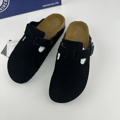 New W/Box Birkenstock Boston Black Soft Footbed Suede Leather Classic Clog Shoes • $98.45