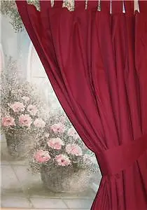 46  X 72  Wine Tab Top 100% Cotton Curtains & Tiebacks Bnew • £11.99