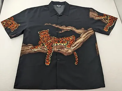 UF-10 Leopard Laying In Tree Print All Over Short Sleeve Button Up Shirt Men XXL • $14.95