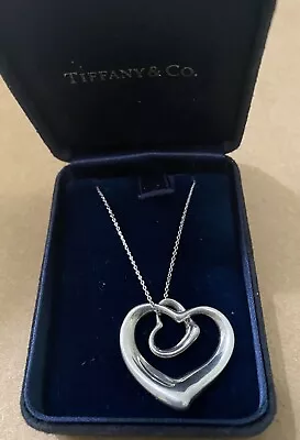 TIFFANY & Co. Elsa Peretti Double Open Heart S Silver Pendant Necklace  18  • $124.99