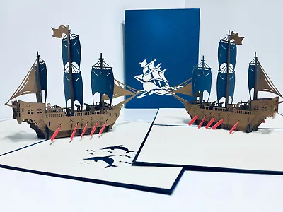 ORIGAMI POP CARDS Blue Viking Ship Boat Love Pop Up Greeting Card Happy Birthday • $14.13