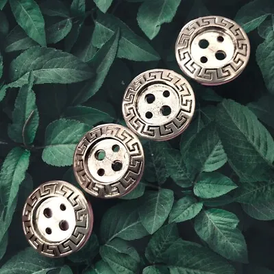 4x Vintage 22mm Greek Key Border Gold-Tone 4-Hole Metal Round Buttons Craft Sew • $7.55