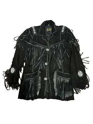 Vintage Scully Leather Beaded Fringe Jacket Western Men's Size 42 Cowboy Black • $195