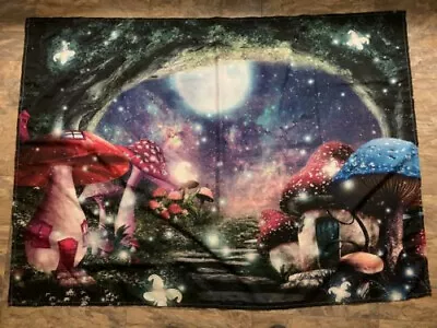 Fiber Optic Mushroom Galaxy Wall Hanging Tapestry 38.5  X 53.25  • $18