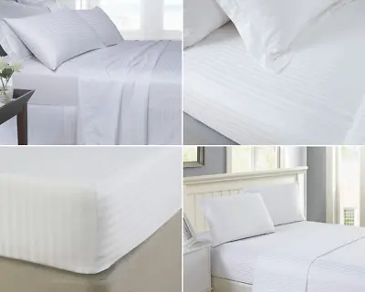 Luxury 100% Egyptian Cotton 250 Tc Fitted/flat Sheet  Hotel Quality Satin Stripe • £21.99