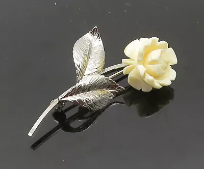 VAN DELL 925 Sterling Silver - Vintage Carved Rose Flower Brooch Pin - BP8166 • $39.95