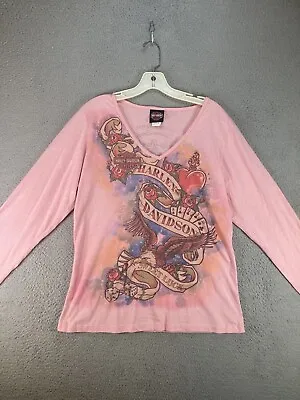 Harley Davidson Sweatshirt Womens 1X Plus Pink Logo Ed Hardy Accents Y2K Bling • $29.08