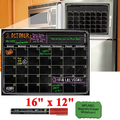 12  X 16  Dry Erase Magnetic Refrigerator Calendar Message Planner Black Board • $8.79