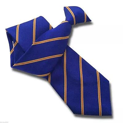 Royal Blue Mens Security Clip On Tie Clipper - Slim Red Stripes Bordered In Gold • $13.04