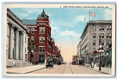 1921 West Third Street Buildings Railway Classic Car Marion Indiana IN Postcard • $15.95