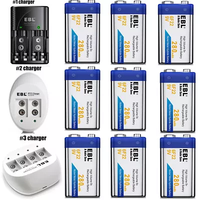 Lot 280mAh 9V Rechargeable Ni-MH Batteries / 9 Volt Battery Charger For Toys RC • $9.99