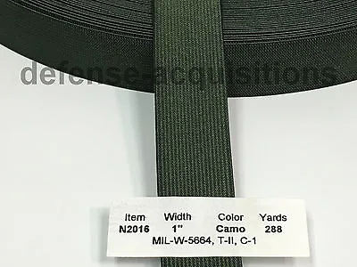 Military Elastic Webbing 1 INCH MIL-W-5664 T2 C1 CAMO GREEN MilSpec - Per Yard • $1.39