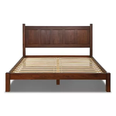 Modern Farmhouse Platform Bed Frame King Size Headboard Solid Wood Cherry Brown • $599.99