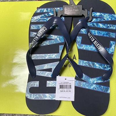 Men’s Calvin Klein Navy Blue Size 11 Beach Gym Swim Summer Flip Flops Sandle • £28.75