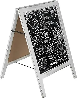 Vintage White Wood A-Frame Chalkboard Sign Dual-Sided Sidewalk Cafe Menu Board • $66.99