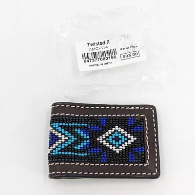 Twisted X Money Clip Beaded Dark Brown Leather Magnetic Closure Southwestern • $16.99