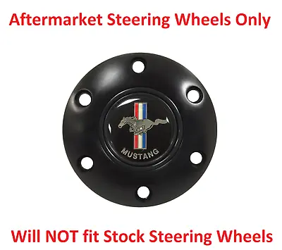 6 Hole Black Steering Wheel 70mm Horn Button - Ford Mustang Emblem Tri Bar Pony • $39.99