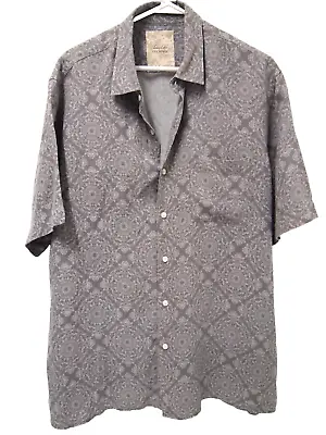 Tasso Elba Island Mens Shirt XL Silk/Linen Grey Moroccan Short Sleeve Button • $18.02