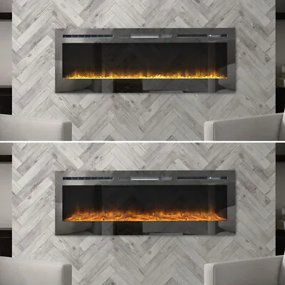 50'' Electric Fire Wall Mounted Fireplace 12LED Inset Mirrored Glass Black Frame • £239.99
