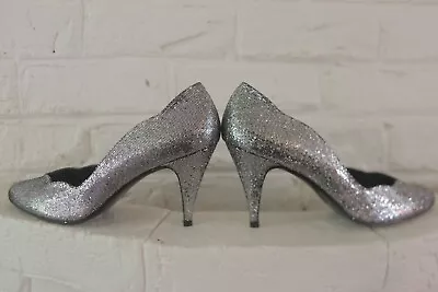 VTG Silver Glitter Heels Hollywood Glam Regency 9AA Stuart Weitzman Mr Seymour • $39.99