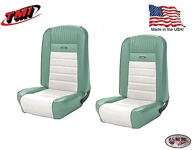 Full Set Deluxe PONY Seat Upholstery Mustang Conv. Front/Rear Turquoise & White • $950.09