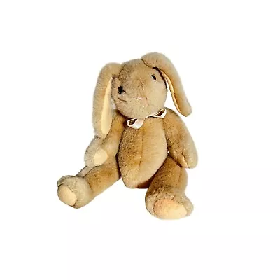 Vintage 1988 TY TAN JOINTED Bendable BEANIE BUNNY 8000 RABBIT Pink Bow 1st Gen • $49.91