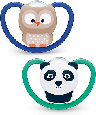 £7.60 • Buy NUK Space Soother 6-18 Months For Boy Owl & Panda Peace Of 2