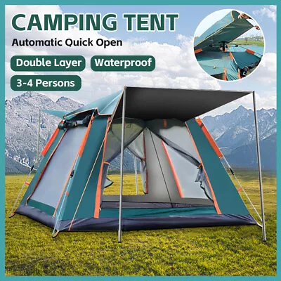 Camping Tent 4-5 Person Auto Pop Up Canvas Outdoor Hiking Beach Sun Shade Camp • $59.95