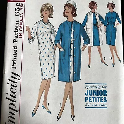 Vintage 1960s Simplicity 5367 Petite Sheath Dress + Coat Sewing Pattern 7 UNCUT • $8