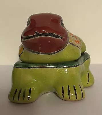 Mexican Hand Painted Pottery Frog Trinket Box Jewelry 3  Tall 3.5  Wide • $15
