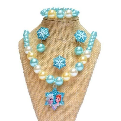 7 Pcs  Kids Girls Princess Beads Necklace&Bracelet&Ring Set Jewelry Gift Tops Uk • £3.77