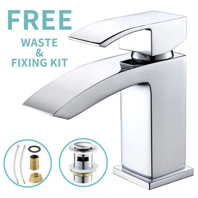 £23.99 • Buy Chrome Square Waterfall Cloakroom Basin Mixer Tap Sink Mono Bathroom &Waste Set