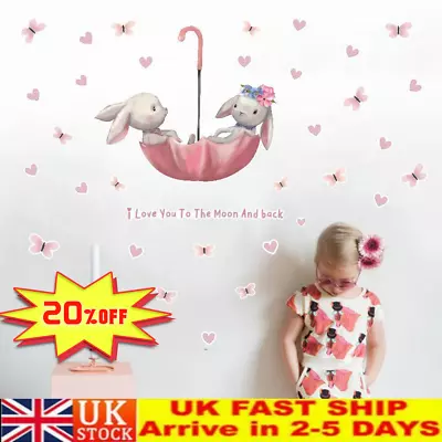 £5.21 • Buy Wall Stickers Cute Grey Bunny Ballet Rabbit For Kids Baby Room Nursery UK STOCK