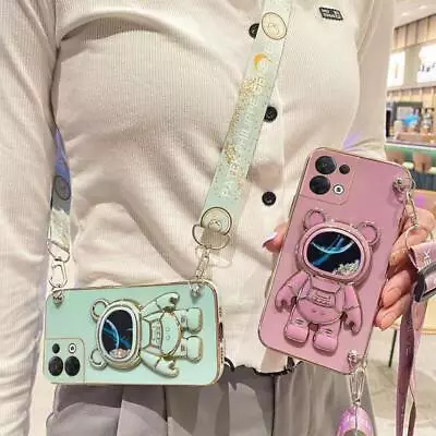 Phone Cas For IPhone Plating Crossbody Quicksand Space Bear Holder Strap Covers • £3.59