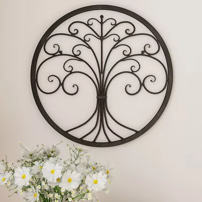 Iron Metal Tree Of Life Modern Wall Sculpture Art Round Brown • $30.69