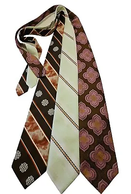 Vtg Wide Tie Lot Polyester Green Purple Medallion Diagonal Stripe Groovy 70s • $22.98