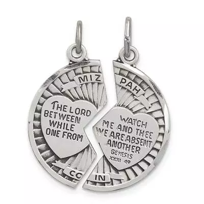 Sterling Silver Satin Antiqued 2-Piece Mizpah Pendant 1 X 1.3 In • $78.88